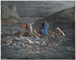 Inferno, Canto 8: Phlegyas ferries Dante and Virgil across the Styx (illustration from The Divine Comedy)